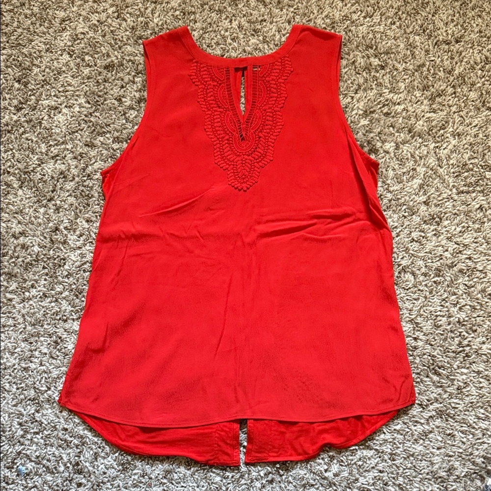 Sleeveless Red Keyhole Blouse